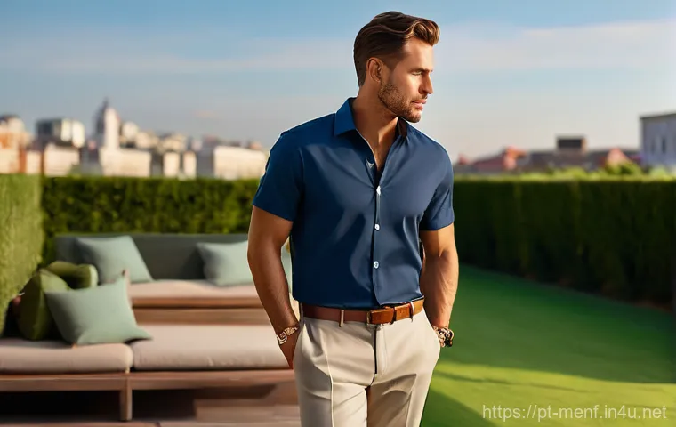 여름 남성 반팔 셔츠 - Vibrant Geometric Print**
An energetic and modern image of a man, late 20s to mid-30s, showcasing a... 여름 남성 반팔 셔츠 - Vibrant Geometric Print**
An energetic and modern image of a man, late 20s to mid-30s, showcasing a...