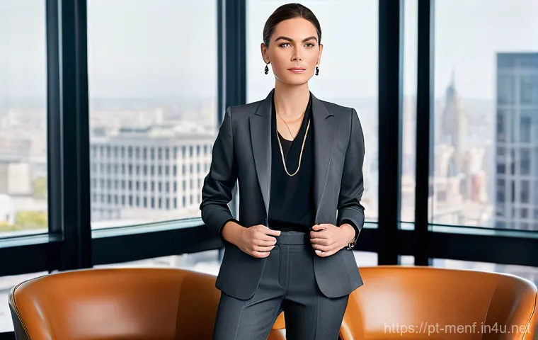 비즈니스 캐주얼 스타일링 - **Prompt: Polished Professional in a Traditional Setting**
A confident female professional in he...